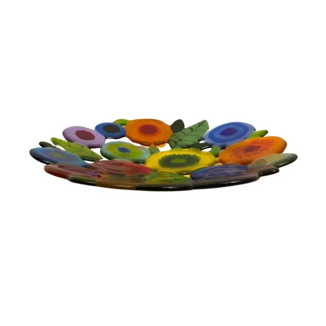 1980s Spring Garden Floral Fused Art Glass Bowl by Artisans of New York For Sale - Image 4 of 7