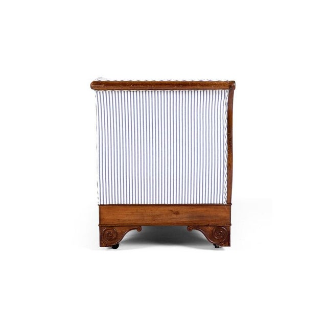 Empire Revival French Walnut Sofa in Ticking For Sale - Image 5 of 15