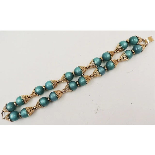 Vintage 1950s Signed Napier Green Moonglow Beaded Bracelet For Sale In Philadelphia - Image 6 of 8