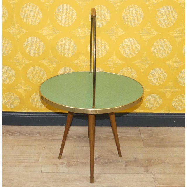 Chartreuse Pastel Green Top Side Table with Handle, 1950s For Sale - Image 8 of 9