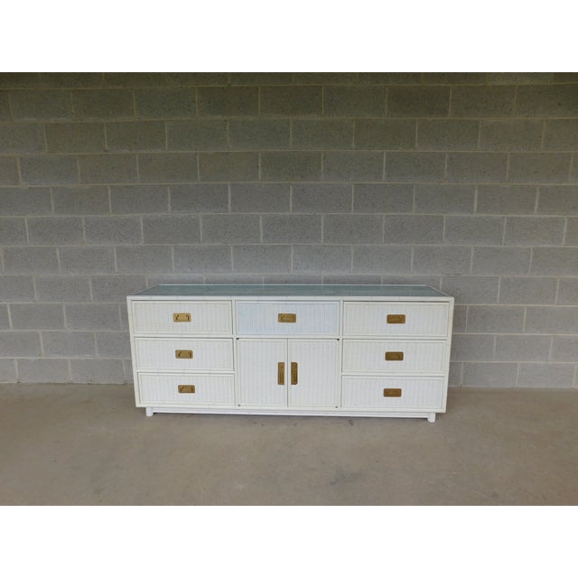 Faux Bamboo Campaign Style Wicker Dresser Coastal Style Attributed to Henry Link For Sale - Image 12 of 16