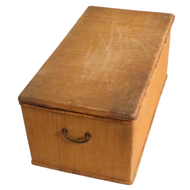 Victorian Vintage Grass Mat and Bamboo Storage Trunk For Sale - Image 3 of 9