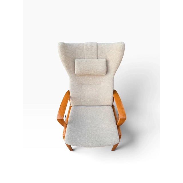 Farstrup Danish Modern High Wingback Recliner Attributed to Farstrup | Cream Bouclé With Headrest Pillow | Teak Frame For Sale - Image 4 of 15