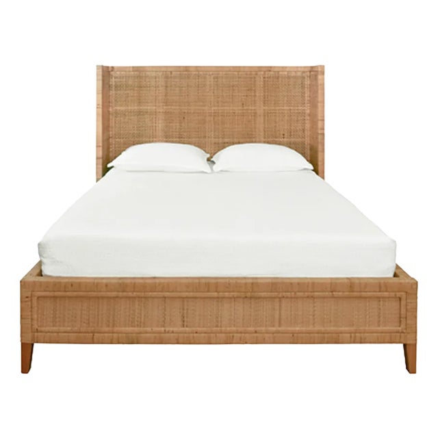 Matthew Izzo Home Dolly Queen Winged Rattan Headboard and Platform Bed For Sale