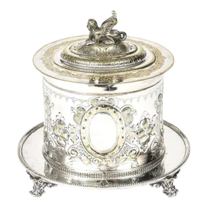 Late 19th Century Victorian Sphinx Egyptian Revival Mappin & Webb Silver Plate Biscuit Barrel Box