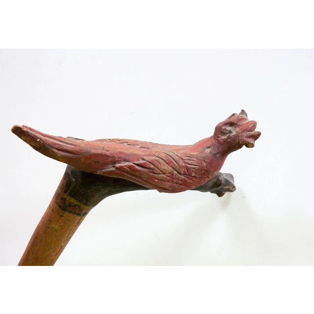 Vintage Hand Carved Folk Art Walking Cane With Red Bird For Sale In Seattle - Image 6 of 9