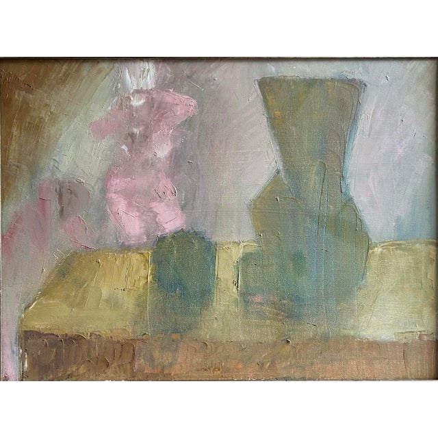 Abstract Vintage 1994 Abstract Modernist Still Life Oil Painting by British Artist Julian Brown For Sale - Image 3 of 8