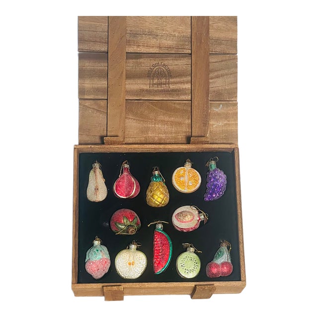 Gorgeous Thomas Pacconi Christmas Ornaments Fruit Delish in Crate Box For Sale