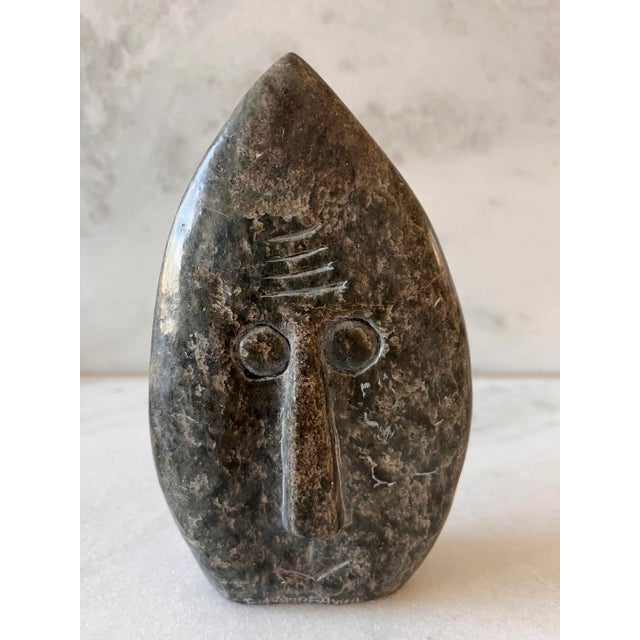 Hand Carved Stone Face Statue - Signed For Sale - Image 4 of 8