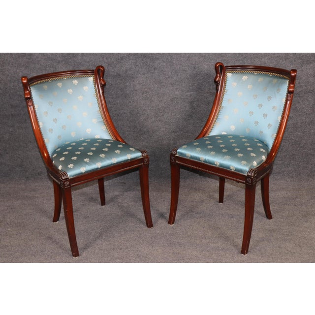 1920s Set of 4 French Empire Carved Mahogany Dining Chairs in the Maison Jansen Style For Sale - Image 5 of 12