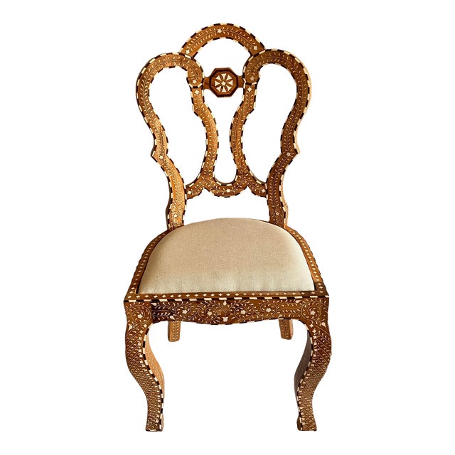 Teak Inlay Anglo Indian Dining Chair For Sale