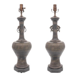 Pair of 1960s Patinated Bronze Archaistic Table Lamps by Marbro Lamp Co. For Sale
