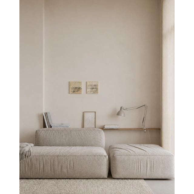 "Poem" (2026). Set of two artworks by artist Anna Pepe. Mixed media on unprimed cotton canvas, 7.9"x7.9" Abstract lines...