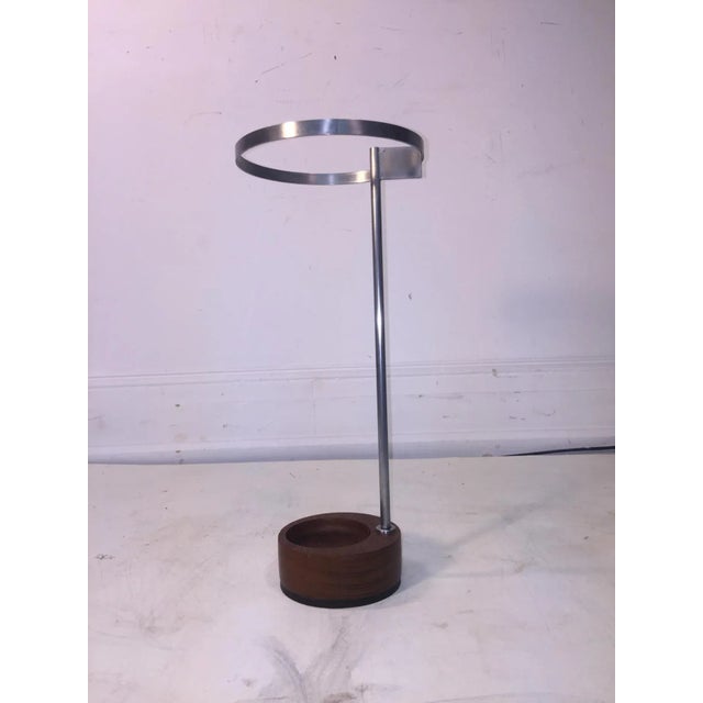 Modernist Steel and Round Wood Base Umbrella Stand For Sale - Image 10 of 11