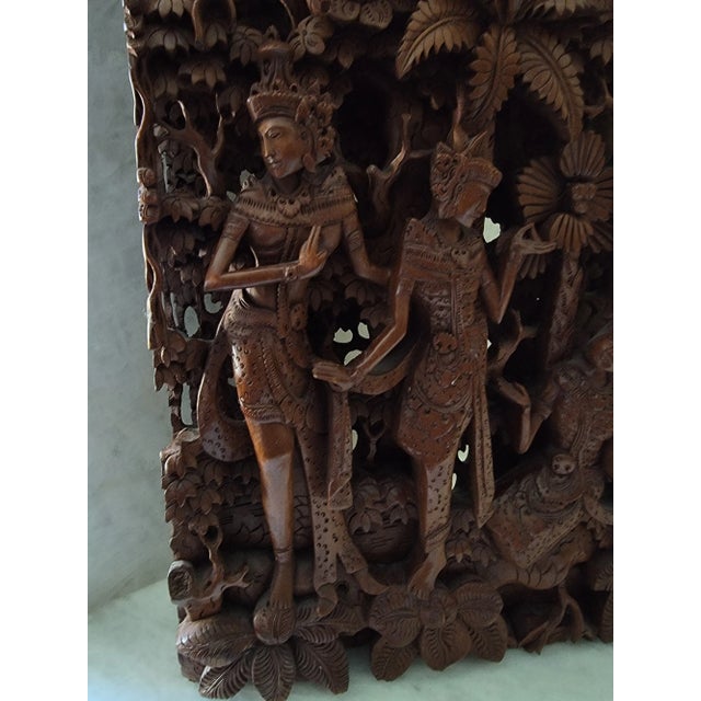 Vintage Indonesian Balinese Hand Carved Wooden Wall Panel For Sale In New York - Image 6 of 11