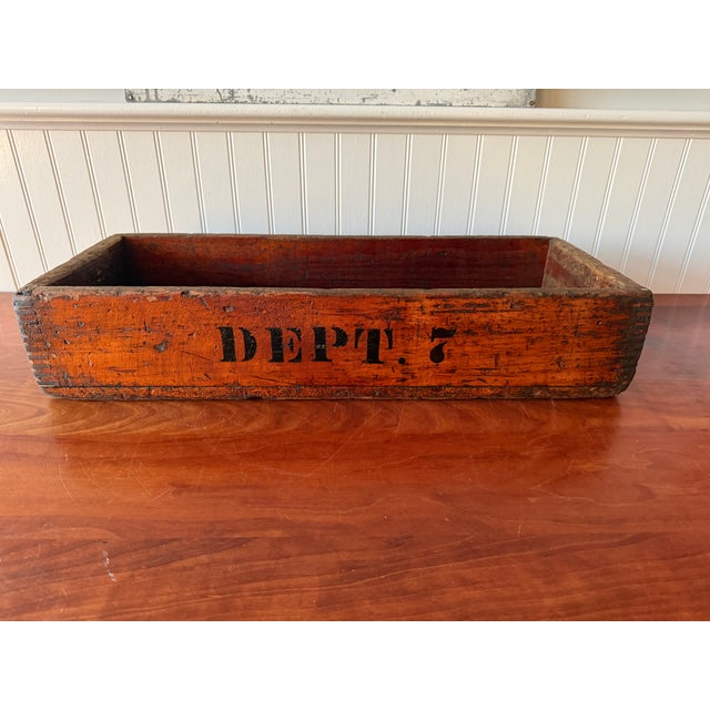 Antique Industrial Dovetail Wood Factory Tray For Sale In Boston - Image 6 of 18