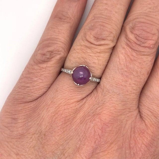 Metal GIA Certified No Heat Star Ruby in Vintage Platinum Ring Signed Dreicer and Co., Size 7 For Sale - Image 7 of 9