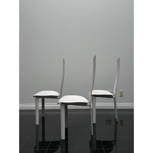 Postmodern 1980s Cattelan Italia White Leather Dining Chairs For Sale - Image 3 of 6
