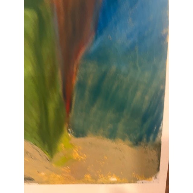 1990s Vintage Original Figurative Painting Woman Reading Newspaper Oil Pastel on Paper, Unknown Artist For Sale - Image 5 of 5