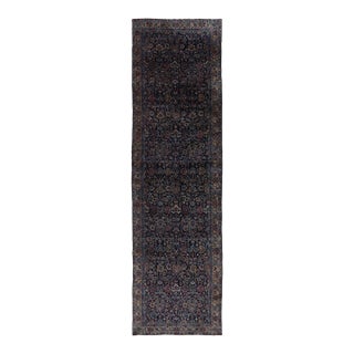 Vintage Turkish Floral Wool Gallery Runner in Blue by Rug & Kilim, 1950-1959, Turkey For Sale