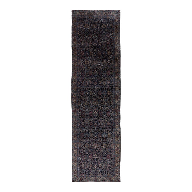 Vintage Turkish Floral Wool Gallery Runner in Blue by Rug & Kilim, 1950-1959, Turkey For Sale