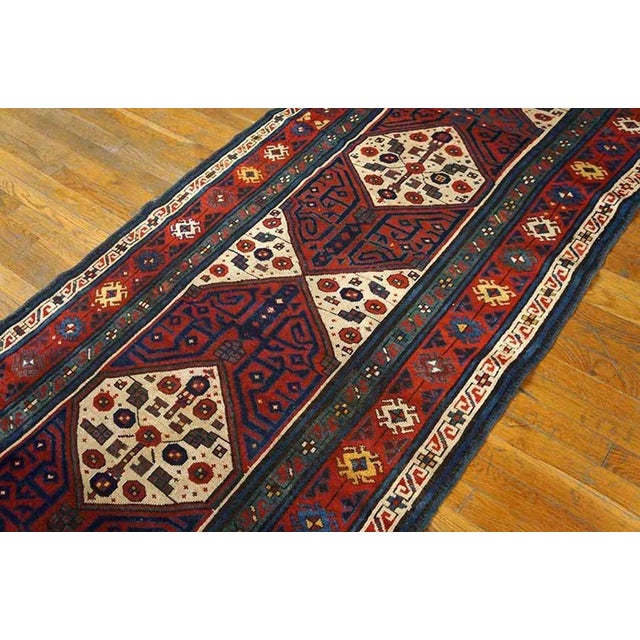 1870s Red Geometric Tribal Antique Nw Persian Rug 3'6" X 9'8" Handknotted Wool Carpet For Sale - Image 4 of 6