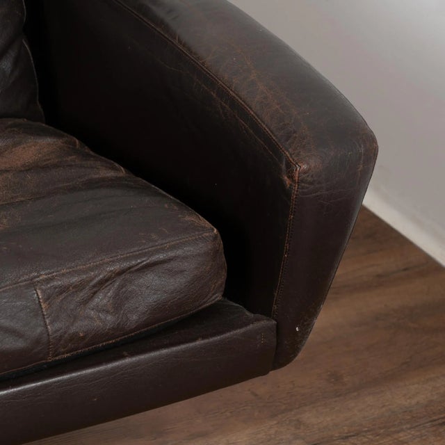 Mid Century Brown Vintage Leather Four Seat Sofa With Chrome Feet