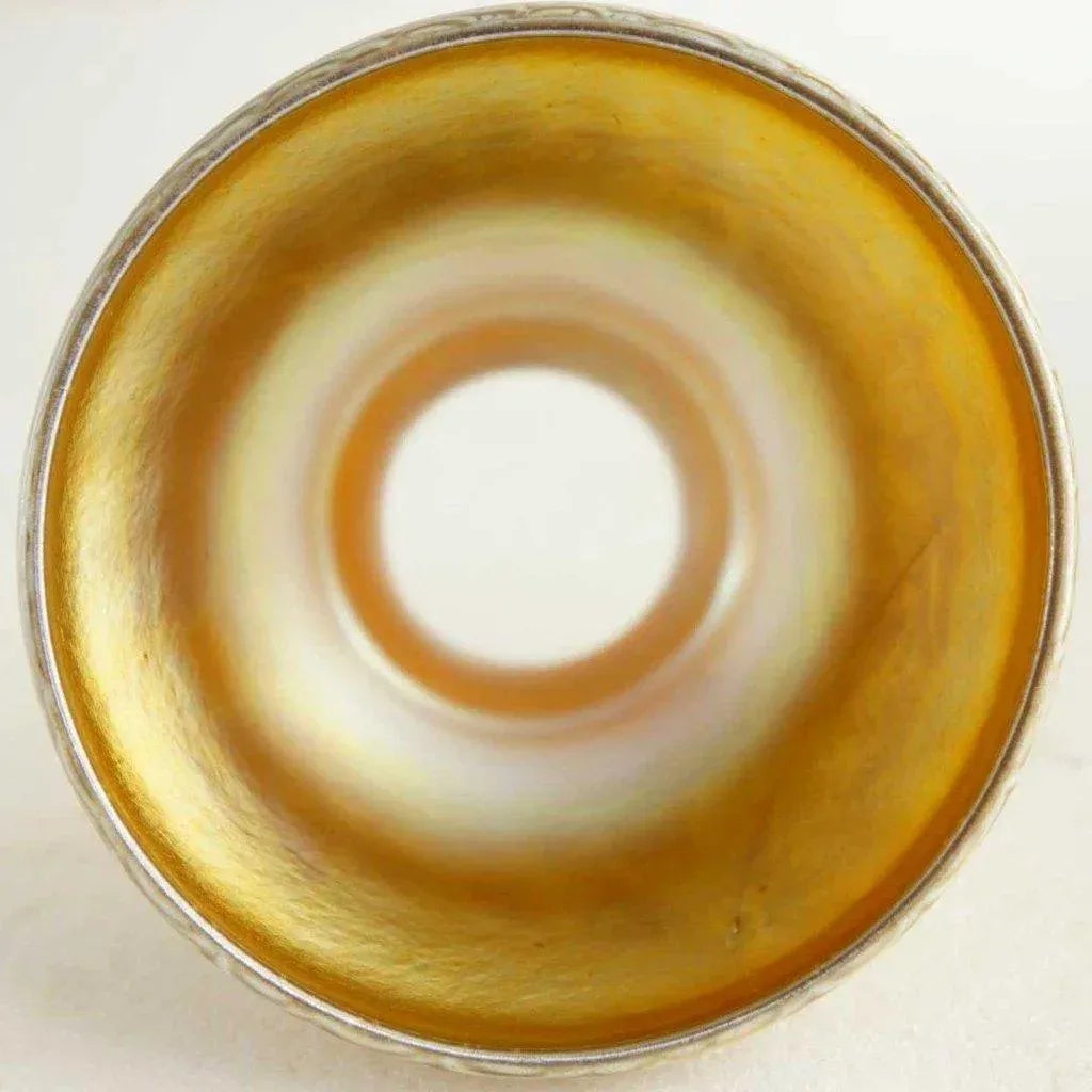 Paire D'abat-jour Fostoria Iris - Verre Art Nouveau - Intérieur Doré - Occasion