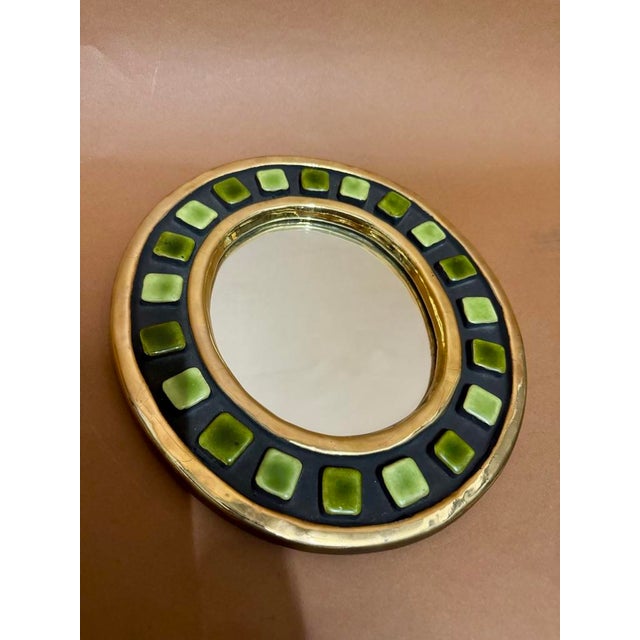 Mid-Century Modern Vintage Ceramic Mirror, France, 1950 For Sale - Image 3 of 5