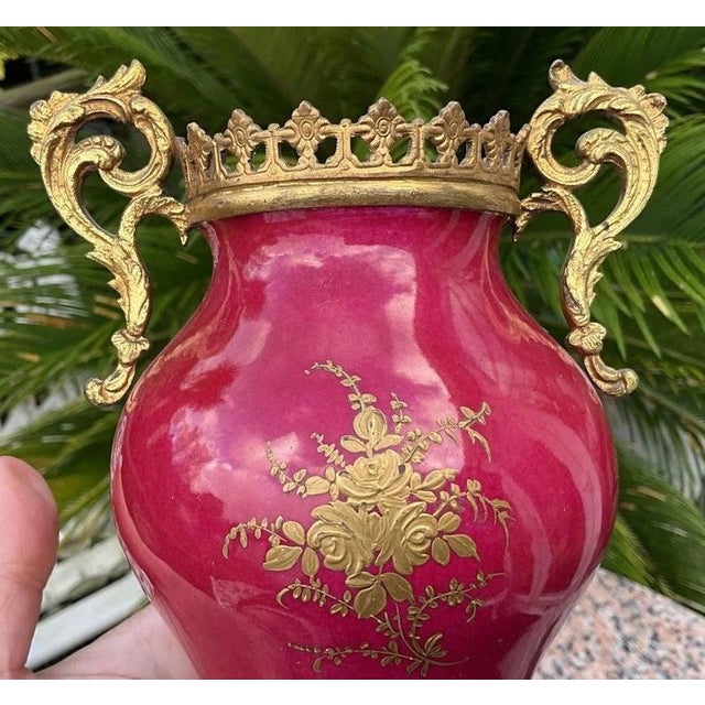 19th Century French Sèvres Porcelain and Gilt Bronze Vases, 1880, Set of 2 For Sale - Image 5 of 18