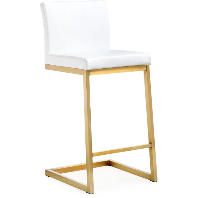 Parma White Vegan Leather & Gold Steel Counter Stools - Set of 2 For Sale - Image 10 of 11