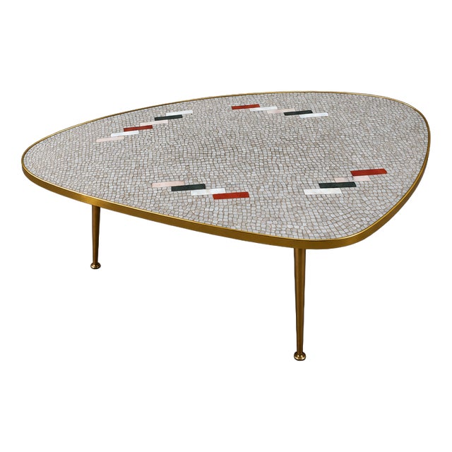 Coffee Table in Mosaic and Brass by Berthold Muller, 1960s For Sale