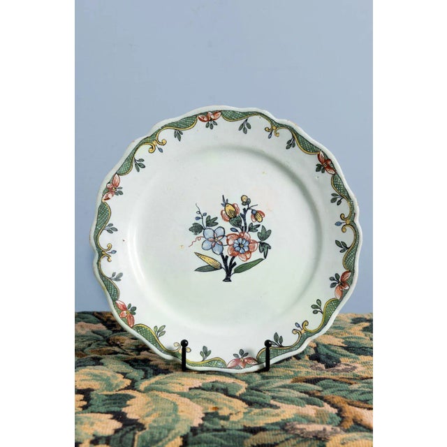 18th Century Plate with Flowers and Ornate Frieze from Rouen Faience For Sale - Image 6 of 6