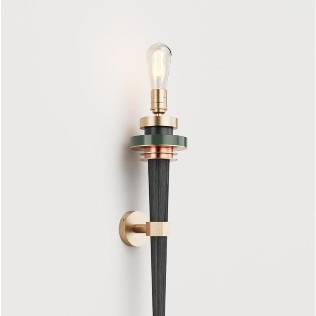 Contemporary Torca II Wall Lamp in Brass and Oxidized Wood by Marine Breynaert For Sale - Image 3 of 9
