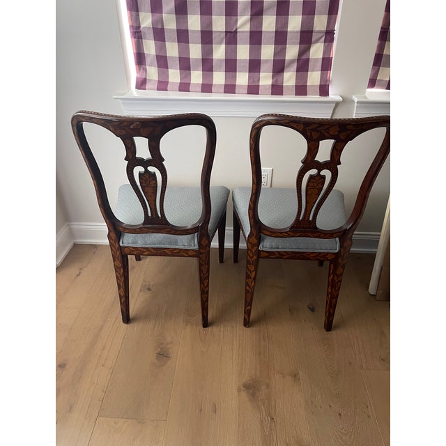 Brown Pair of Antique Dutch Marquetry Side Chairs With Elaborate Floral Decorations For Sale - Image 8 of 10