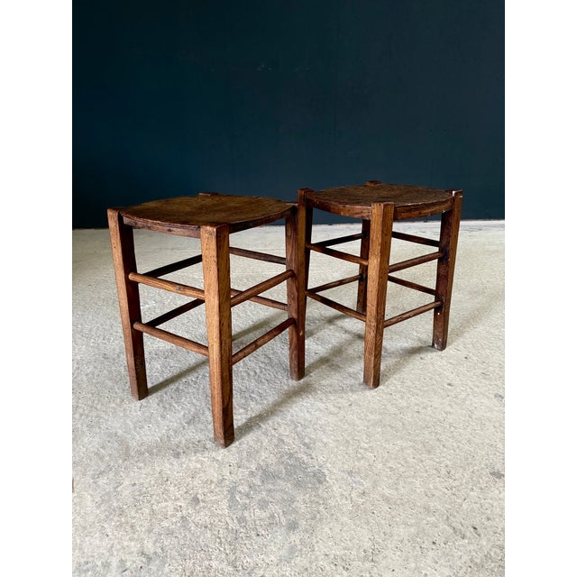 1930s Vintage French Country Bistro Low Stools, 1930s, Set of 2 For Sale - Image 5 of 15