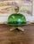 Vintage Green Glass Covered Candy Dish With Pedestal Base and Brass-Toned Mount For Sale - Image 4 of 11