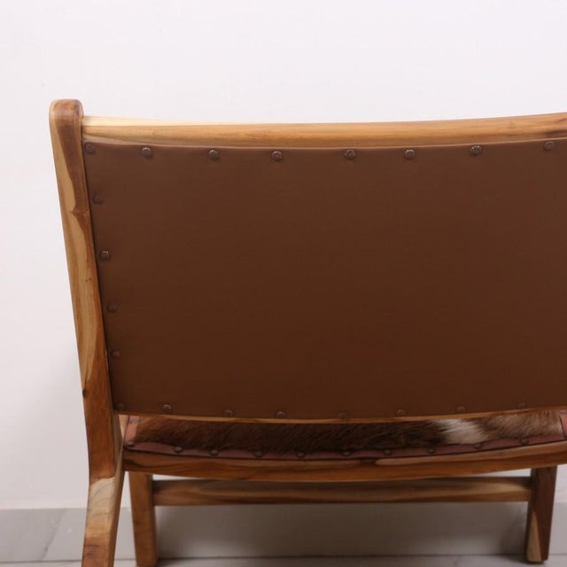 Brown Lara Natural Teak and Genuine Leather Chair For Sale - Image 8 of 11