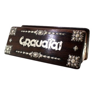 Wooden Tie Box with Silver Cut-Out Applications, Hinged Lid and Floral Motifs For Sale