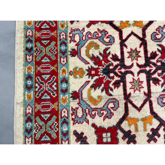 Cream and Red Kazak Wool Runner Rug, Tribal Hallway Rug, 2'8" X 8'9" For Sale - Image 11 of 16