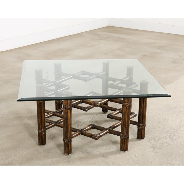 McGuire Organic Modern Rattan Brass Lattice Cocktail Table For Sale - Image 13 of 17