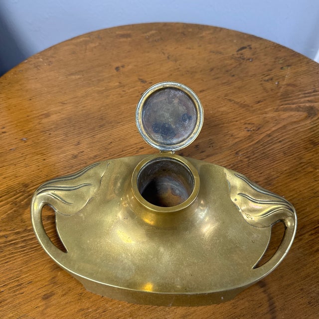 Art Deco Antique Brass Ink Well For Sale - Image 3 of 8