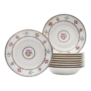 Antique 19th Century Paris Porcelain Soup Bowls Decorated with Roses - Set of 24