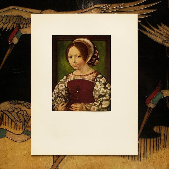 Portraiture 1956 After Mabuse (Jan Gossaert) "A Little Girl", Vintage Full-Color Print For Sale - Image 3 of 8