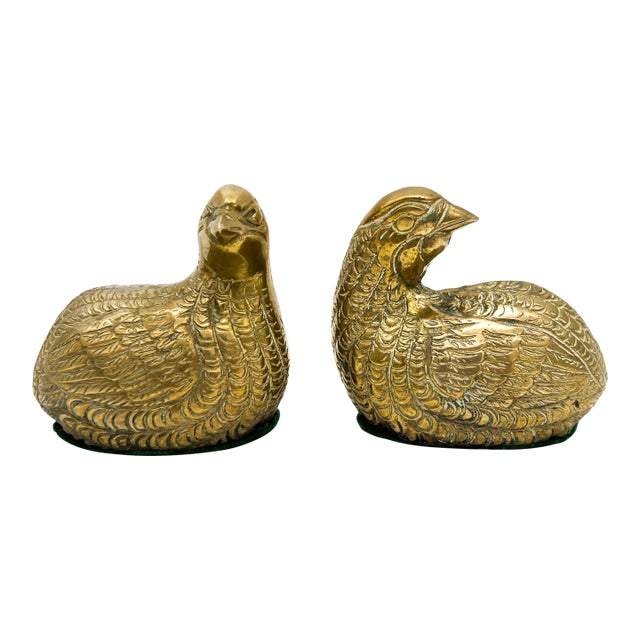 Vintage Brass Quail Bird Figurines – Pair – Hollywood Regency / English Country For Sale