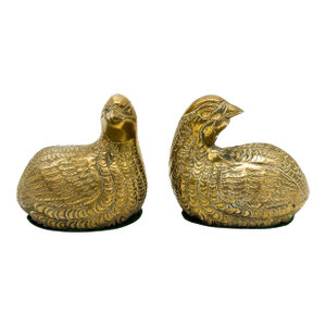 Vintage Brass Quail Bird Figurines – Pair – Hollywood Regency / English Country