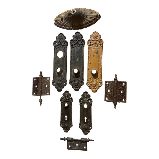 Victorian Yale & Towne Y&t Backplates Canopy & Hinges Architectural Hardware Lot For Sale