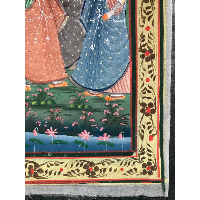 Indian Painting on Silk Depicting Libation, 1960s For Sale - Image 4 of 13