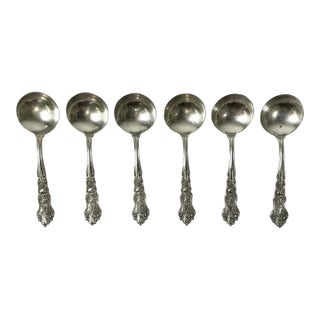 1940s Vintage Hollywood Regency English Chippendale Silverplate Dessert Spoons - Set of 6 For Sale
