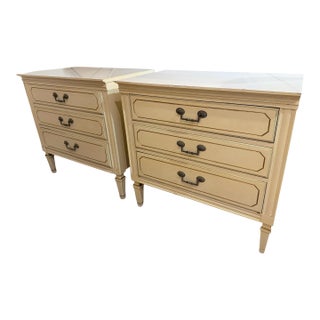 Pair of Vintage Dixie French Provincial Cream and Gold Xl Nightstands / Chest With Formica Tops For Sale